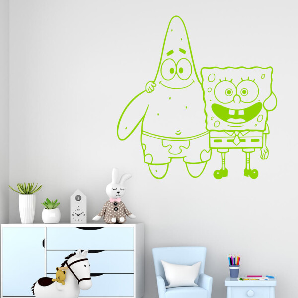 Veselá Stena Samolepka SpongeBob a Patrick Farba: zelená, Veľkosť: 60 x 61 cm