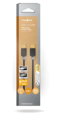 Nedis USB 2.0 kábel antracitová / Kábel USB / USB-A - USB-A / 480 Mbps / pozlátené konektory / 2 m (CCBW60000AT20)