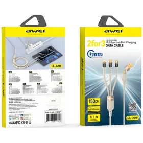 AWEI CL-228 3v1 čierna / Kábel / USB-C - USB-C + Lightning + Micro-USB / 100W / LED displej / 1,5 m (CL-228)