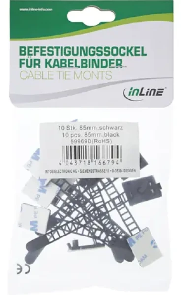 InLine Sada príchytiek na káble 64 mm čierna / Organizácia kabeláže / 10 ks (59969B)