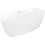 MEXEN/S - Olea voľne stojaca vaňa vzor 170 x 80, biela, sifón a prepad zlatá kartáčovaná 52821708000-55