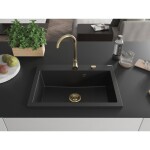 MEXEN/S MEXEN/S - Elix granitový drez 1-miska 700 x 500 mm, čierna, sifón zlatá 6526701005-77-G