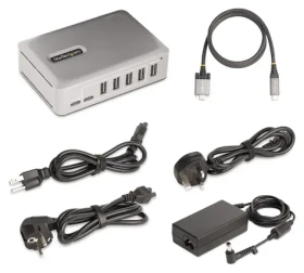 StarTech strieborná / USB-C hub / 7 portov / USB 3.2 Gen 2 / napájací adaptér / 1 m kábel (10G5A2CS-USB-C-HUB)