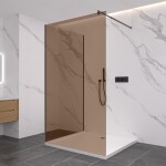 CERANO - Sprchová zástena Walk-in Onyx Corner Round Ľ/P - 8 mm - okrúhla vzpera - čierna matná, bronzové sklo - 70x100x200 CER-979799