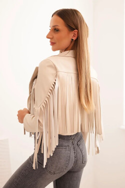 Dámska bunda z ekokože so strapcami v béžovej farbe v boho štýle UNI