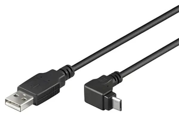 PremiumCord Kábel USB-A - Micro USB zahnutý 90 ° čierny / Kábel / USB 2.0 / 3 m (ku2m3f-90)