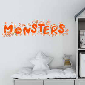 Veselá Stena Samolepka Monsters Farba: oranžová, Veľkosť: 100 x 29 cm
