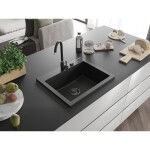 MEXEN/S MEXEN/S - Elix granitový drez 1-miska 600 x 500 mm, čierna, sifón čierna 6525601005-77-B