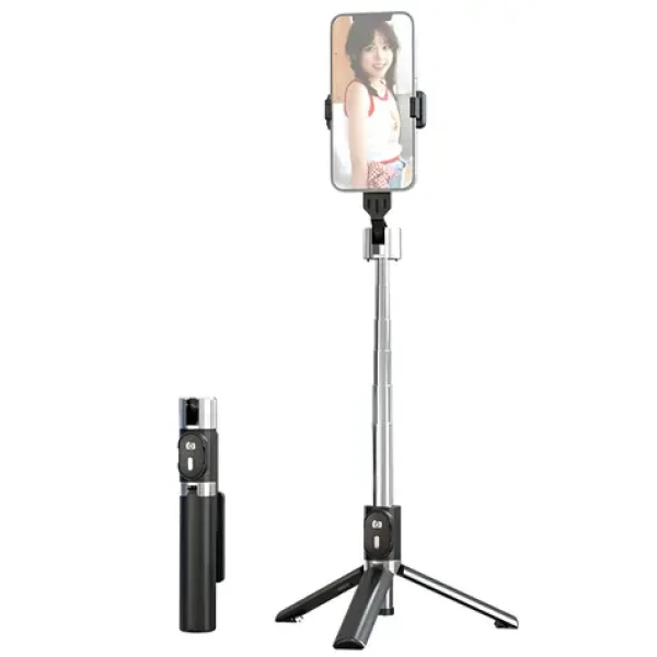 USAMS ZB324 Mini čierna / Selfie tyč so statívom / Bluetooth diaľková spúšť / Teleskopická až 1000 mm / Otočenie 270 ° / 360° (ZB32401)