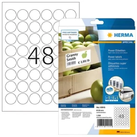 Herma Etikety okrúhle biele 30 mm / Etikety / Papier / extra silné lepenie / 1200 ks / A4 (10915)