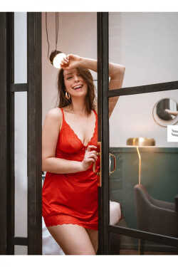 Dámska erotická košieľka Lovica chemise - OBSESSIVE Červená S/M