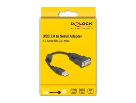 DeLock / Redukcia / USB 2.0 Typ-A na RS-232 DB9 / FTDI FT232RL / 0,25 m (61549)
