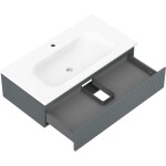 MEXEN/S - Rivel kúpeľňová skrinka 90 cm s umývadlom Vela, 1 šuplík, reliéf, grafit mat/biela mat 91A20-09023-1-BF66-W23M01