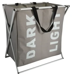 MSV kôš na bielizeň DARK LIGHT šedo-hnedý / polyester, hliník / 2 priehradky / 80 l