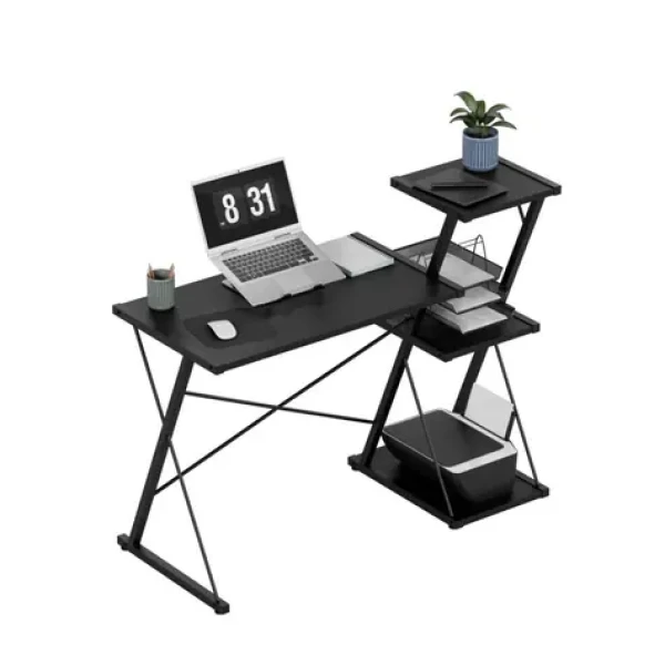 Mark Adler Leader 3.5 čierna / Pracovný stôl s policami / pravá aj ľavá montáž (MA-LEADER 3.5 BLACK)