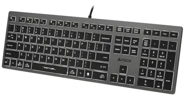 A4Tech Fstyler FX60H šedá / Drôtová klávesnica / membránová / biele podsvietenie / 2× USB / 150 cm (A4TKLA47125)
