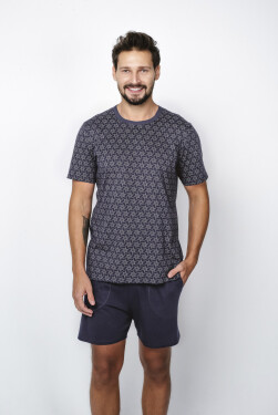 Pánske pyžamo Ricardo, krátky rukáv, krátke nohavice potlač/navy blue