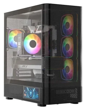 Modecom Volcano AQ400 ARGB čierna / Skriňa / ATX / tvrdené sklo / ARGB podsvietenie / 1x USB-C 3.2 / 2x USB 3.0 (MC-A-AQ400-4FA-B)