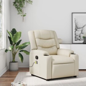 VidaXL Rozkładany fotel masujący, kremowe, sztuczna skóra Lumarko!