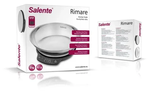 Salente Rimare čierna/nerez / Kuchynská váha / nerez misa / 5 kg / rozlíšenie 0,1 g (RIMAREBK)