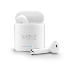 SAVIO TWS-01 Bluetooth slúchadlá do uší biela / nabíjacie puzdro / mikrofón / funkčné tlačidlá (TWS-01)