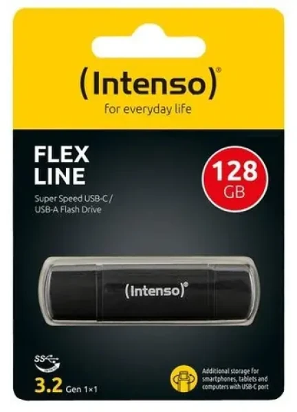 INTENSO Flex Line 128GB čierna / Flash disk / USB-C, USB-A / USB 3.2 Gen 1 / čítanie a zápis 70 MB/s (3544491)