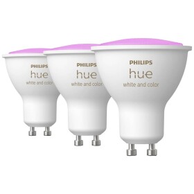 Philips Hue GU10 RGBW 5.7W 3 ks / múdra LED žiarovka / 350 lm / 2000-6500 k / RGB / stmievateľná (929001953115)