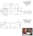 BESCO - Voľne stojaca vaňa OTYLIA (MERANO) - Farba - Biela, Nožičky k vani - Čierne, Rozmer vane - 160 × 77 cm VANMER160B