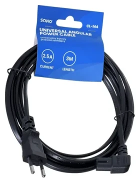 Savio CL-144 čierna / Napájací kábel / 3 m / lomený konektor (CL-144)