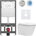 CERANO - Závesné WC s bidetom Basic/Cronus Standard - biela lesklá - WC tlačidlo Dualo/Biela - závesné - predstenová inštalácia - 59,3x38,4 CER-8050BD86423