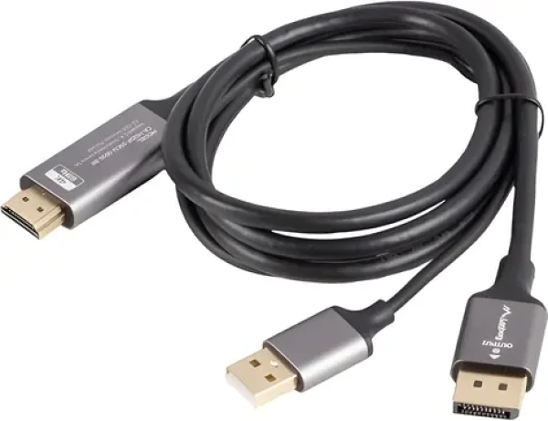 Lanberg CA-HDDP-20CU-0010-BK čierna / Kábel DisplayPort na HDMI + USB-A / 1 m (CA-HDDP-20CU-0010-BK)