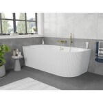 MEXEN/S - Silo voľne stojaca rohová vaňa ľavá reliéf 170 x 80, biela, sifón a prepad zlatá kartáčovaná 52891708000L-55
