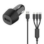 2GO 3in1 čierna / Autonabíjačka / 15W / Micro-USB Lightning USB-C (797258)