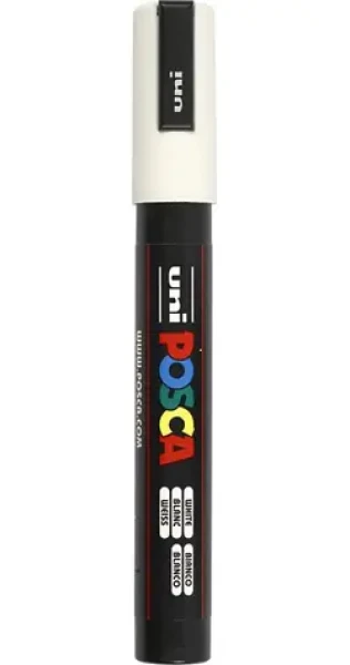 POSCA PC-5M biela / Popisovač / Akrylová farba na vodnej báze / Univerzálna - papier, textil, kov, sklo (PC-5M-white)