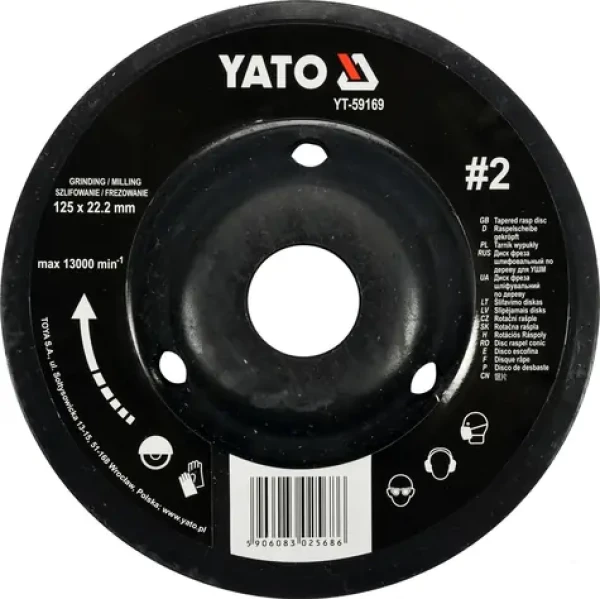 YATO Rotačná rašpľa uhlová 125 mm jemná typ 2 / Rašpľa / Upínací otvor 22,2 mm / Max. 13000 min-1 (YT-59169)