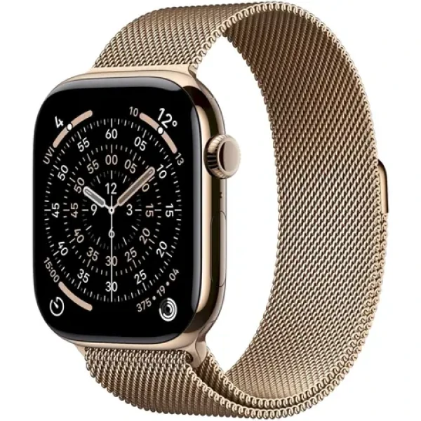 Apple Watch Series 11 GPS+Cellular 46mm Zlaté titánové telo - Zlatý milánsky ťah S/M / 130-180 mm (MFD74MP/A)