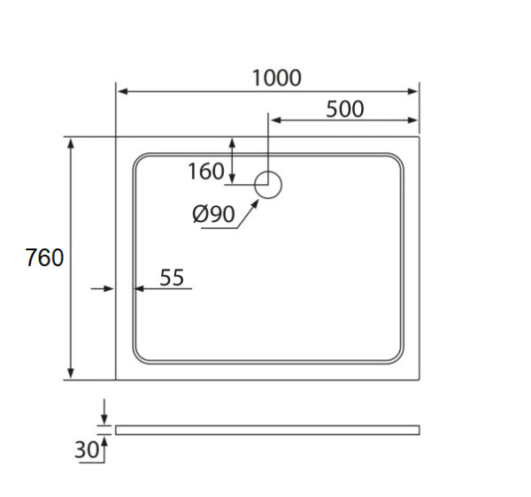 H K - THOR Sprchová vanička z liateho mramoru, obdĺžnik, 100x76x3 cm SE-THOR-10076