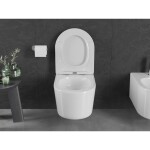 MEXEN/S - Sofia Závesná WC misa Rimless Tornado vrátane sedátka s slow slim, duroplast, biela lesk 30540400T