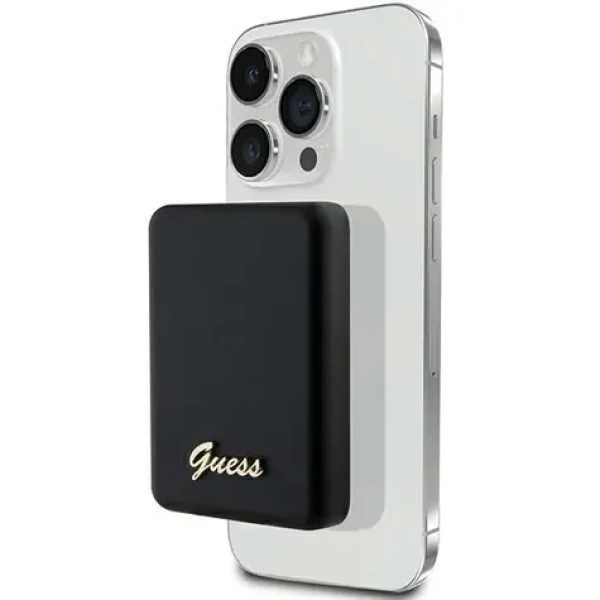 Guess Metal Script Logo MagSafe čierna / Powerbanka / 3000 mAh / bezdrôtové nabíjanie 5W (GUPBM3ALGSGK)