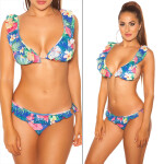 Sexy Bikini with ruffles flower print royalblue XL