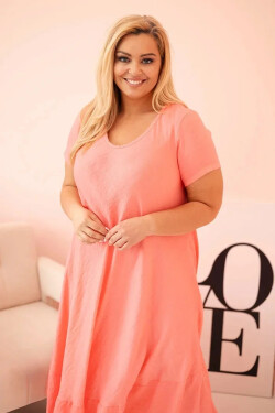 Dámske plus size šaty s krátkymi rukávmi a volánom z ľahkej viskózy v ružovej farbe UNI