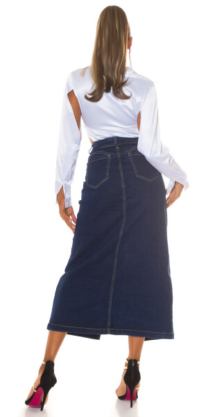 Sexy Highwaist Dark Denim Maxiskirt with Slit denimblue