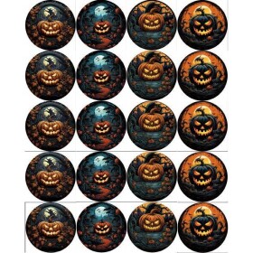 Jedlý papier na vystrihnutie na muffiny Halloween tekvica mix 5 cm - PICTURE - PICTURE