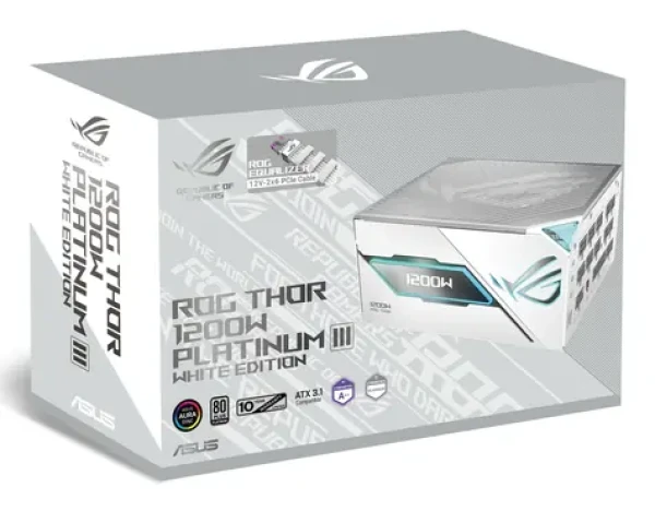 Asus ROG-THOR-1200P3-WHT-GAMING-E biela / Zdroj / ATX 3.1 / 1200W / 80 PLUS Platinum / Plne modulárny / OLED displej (90YE00V9-B0NA00)