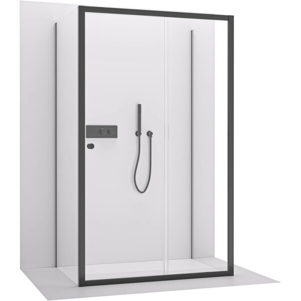 CERANO - Trojstenný sprchovací kút Varone POINT UL/P - 6 mm - čierna matná, transparentné sklo - 140x100x195 - posuvný CER-DY505B-90-205