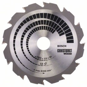 Bosch Accessories Construct Wood 2608640633 tvrdokovový pílový kotúč 190 x 30 x 2.6 mm Počet zubov (na palec): 12 1 ks; 2608640633