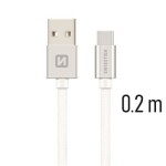 SWISSTEN TEXTILE dátový kábel USB - USB-C 0.2m strieborná (71521103)