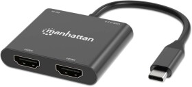 Manhattan MANHATTAN USB-C auf Dual-Monitor-Adapter zwei HDMI bis 4K60Hz USB-A 480 Mbit/s und USB Power Delivery 100W Ports Aluminium schwarz