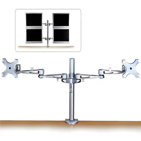 Lindy Dual-Monitorarm strieborná / Rameno pre dva monitory / VESA 75x75 a 100x100 mm / nosnosť 6 kg / uchytenie stôl (40697)