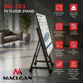 MC-183 čierna / Mobilný podlahový stojan pre TV / 37-80” / nosnosť 75 kg / VESA / náklon / otočný 70 ° (MC-183)